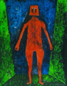 Personaje rojo sobre fondo azul, 1970